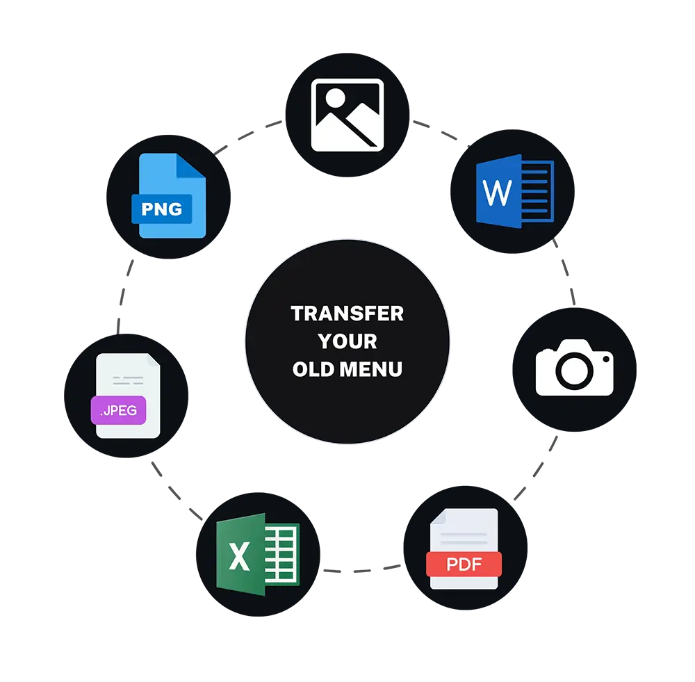 QR Menu transfer interface in light mode showing menu import process