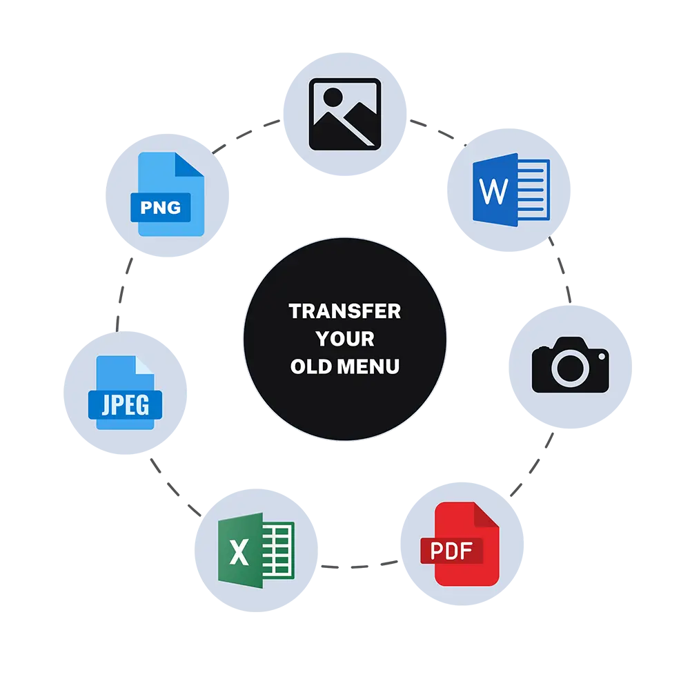 QR Menu transfer interface in dark mode showing menu import process